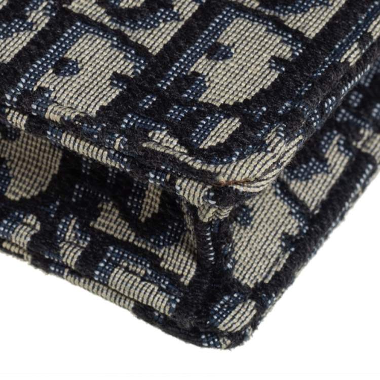 Pre Owned Dior Navy Blue/White Oblique Canvas and Leather Saddle Belt Bag