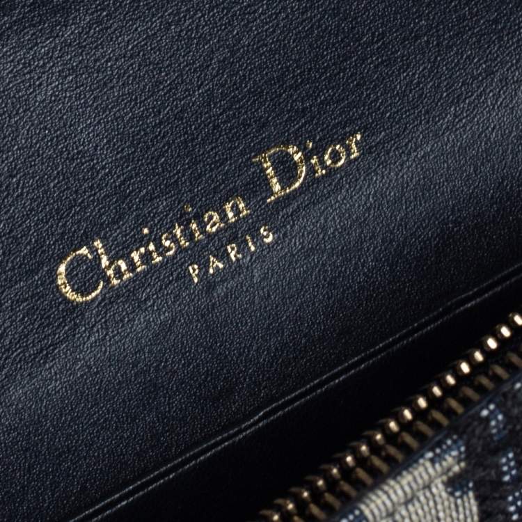 Pre Owned Dior Navy Blue/White Oblique Canvas and Leather Saddle Belt Bag