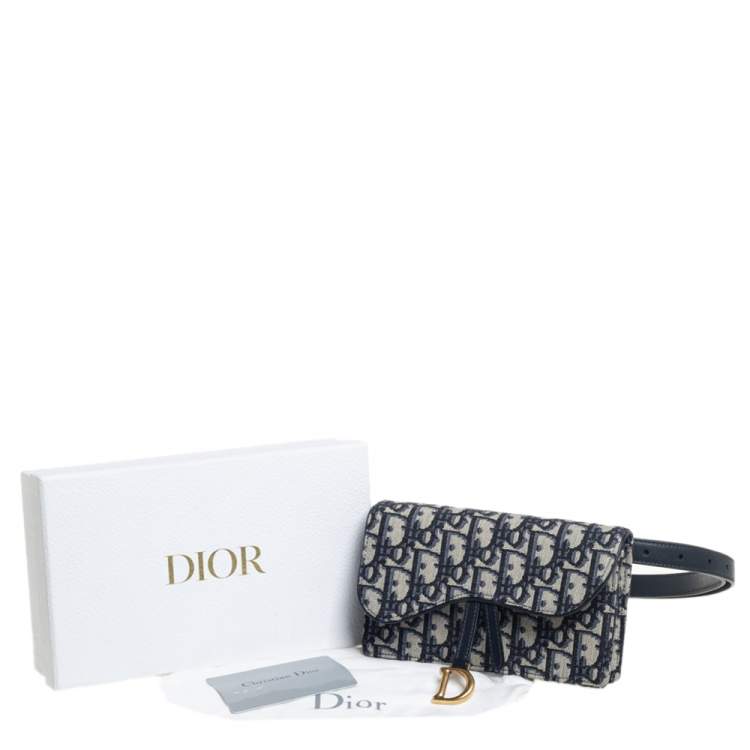 Pre Owned Dior Navy Blue/White Oblique Canvas and Leather Saddle Belt Bag