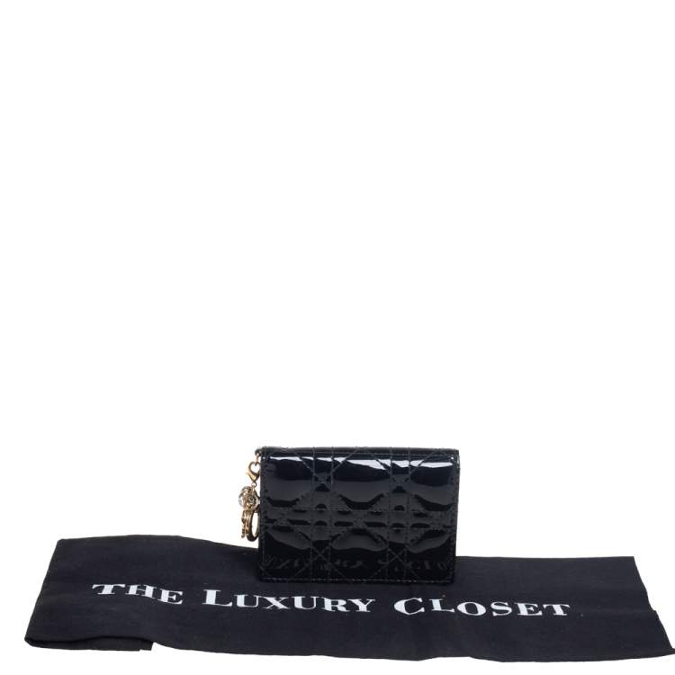 Pre Owned Dior Black Cannage Patent Leather Lady Dior Card Holder