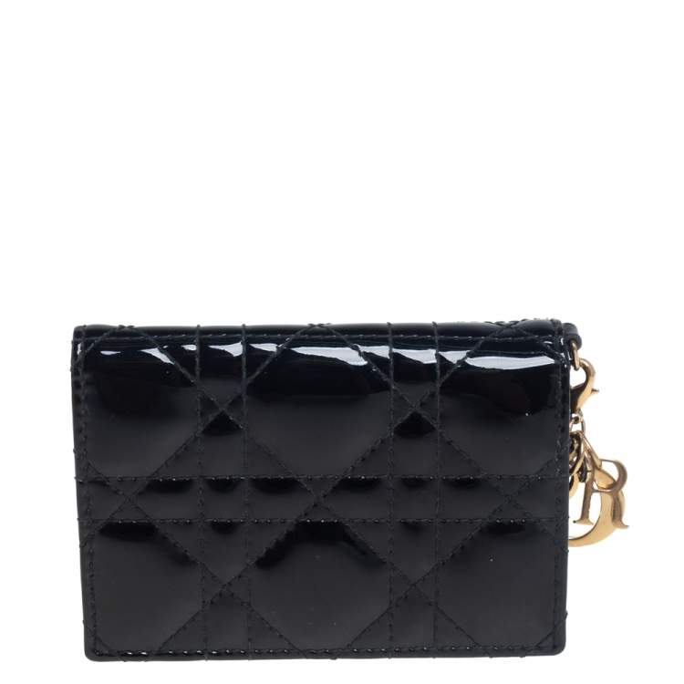 Pre Owned Dior Black Cannage Patent Leather Lady Dior Card Holder