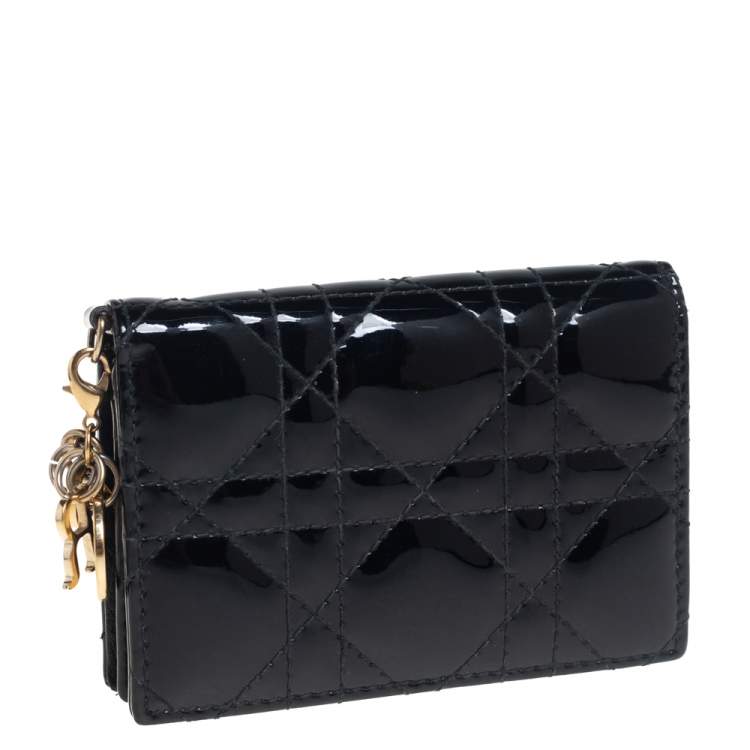 Pre Owned Dior Black Cannage Patent Leather Lady Dior Card Holder