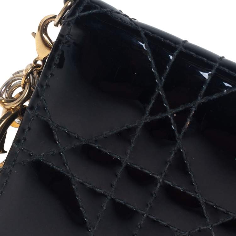 Pre Owned Dior Black Cannage Patent Leather Lady Dior Card Holder