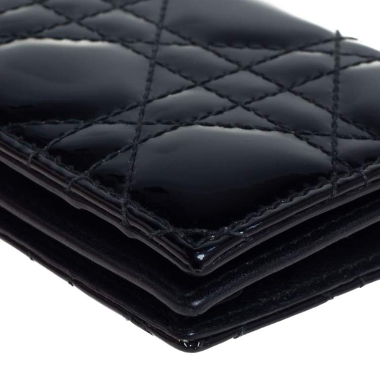 Pre Owned Dior Black Cannage Patent Leather Lady Dior Card Holder