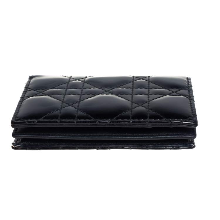 Pre Owned Dior Black Cannage Patent Leather Lady Dior Card Holder