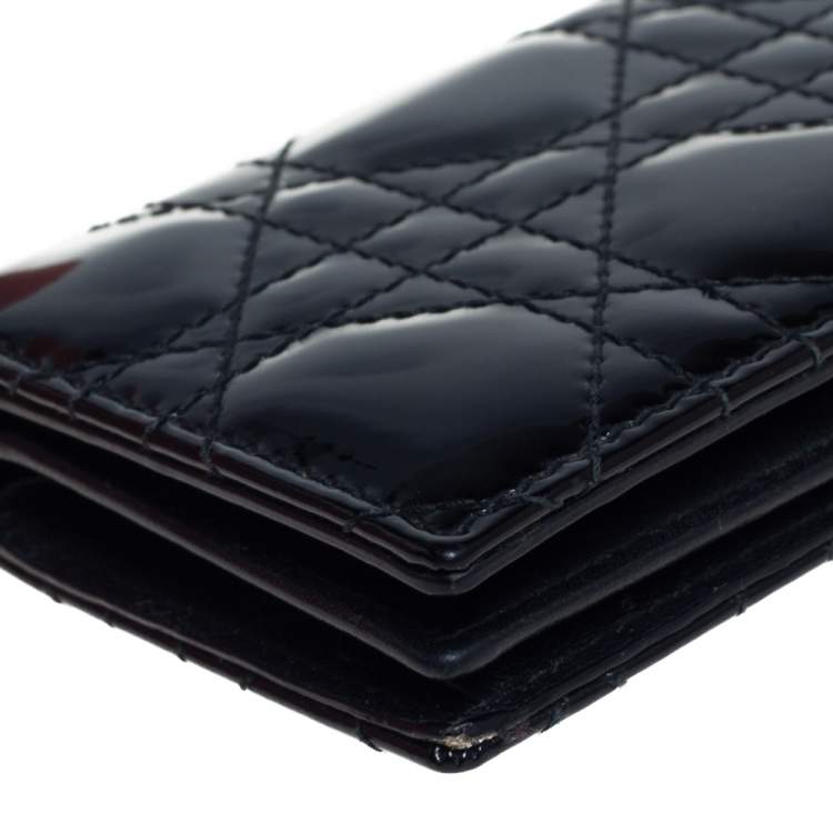 Pre Owned Dior Black Cannage Patent Leather Lady Dior Card Holder