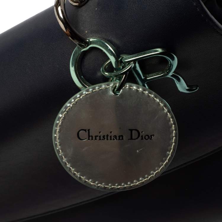 Pre Owned Dior Blue/Metallic Green Leather and Patent Leather Small Be Dior Flap Top Handle Bag