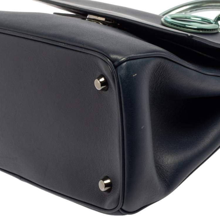 Pre Owned Dior Blue/Metallic Green Leather and Patent Leather Small Be Dior Flap Top Handle Bag