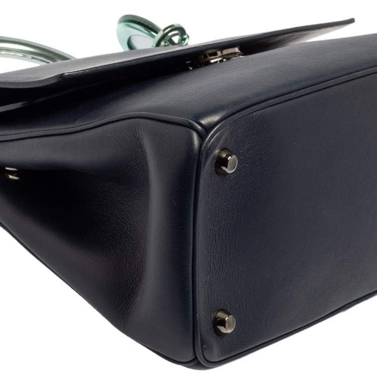 Pre Owned Dior Blue/Metallic Green Leather and Patent Leather Small Be Dior Flap Top Handle Bag