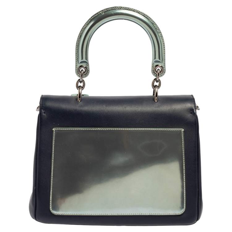 Pre Owned Dior Blue/Metallic Green Leather and Patent Leather Small Be Dior Flap Top Handle Bag