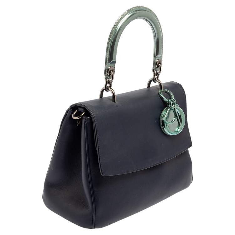 Pre Owned Dior Blue/Metallic Green Leather and Patent Leather Small Be Dior Flap Top Handle Bag