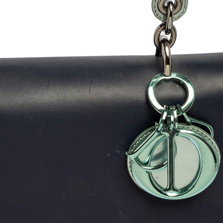 Pre Owned Dior Blue/Metallic Green Leather and Patent Leather Small Be Dior Flap Top Handle Bag