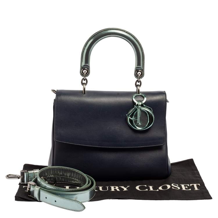 Pre Owned Dior Blue/Metallic Green Leather and Patent Leather Small Be Dior Flap Top Handle Bag