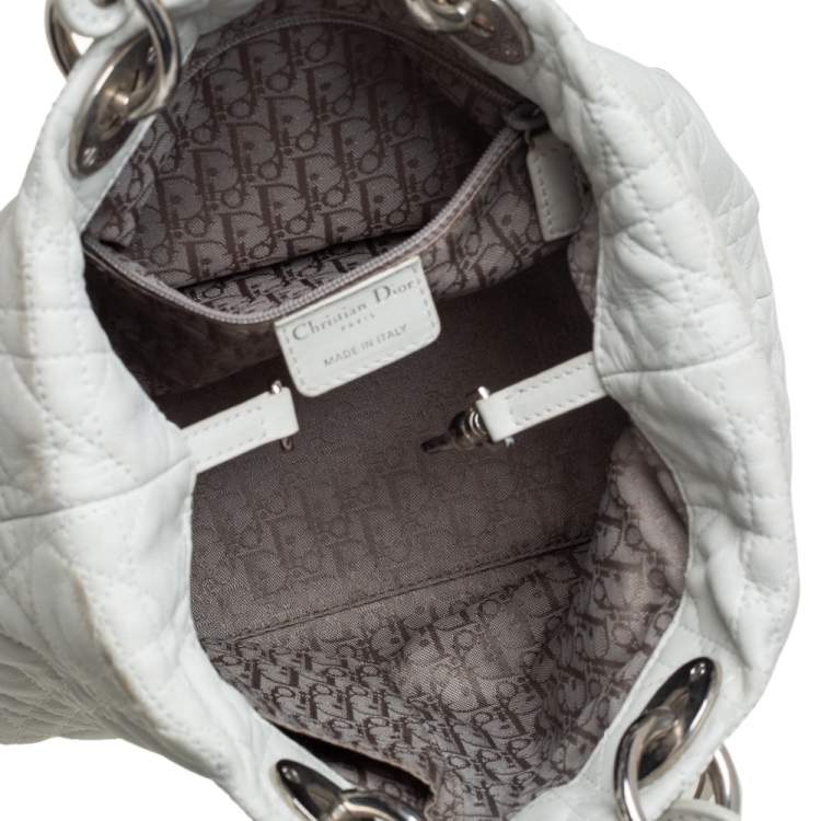 Pre Owned Dior White Cannage Leather Lady Dior Soft Tote