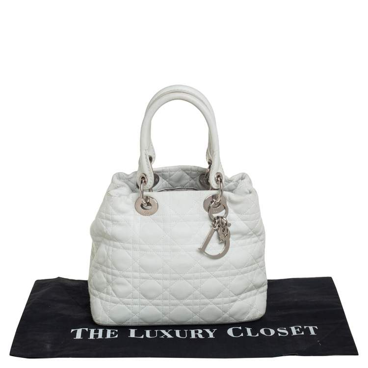 Pre Owned Dior White Cannage Leather Lady Dior Soft Tote