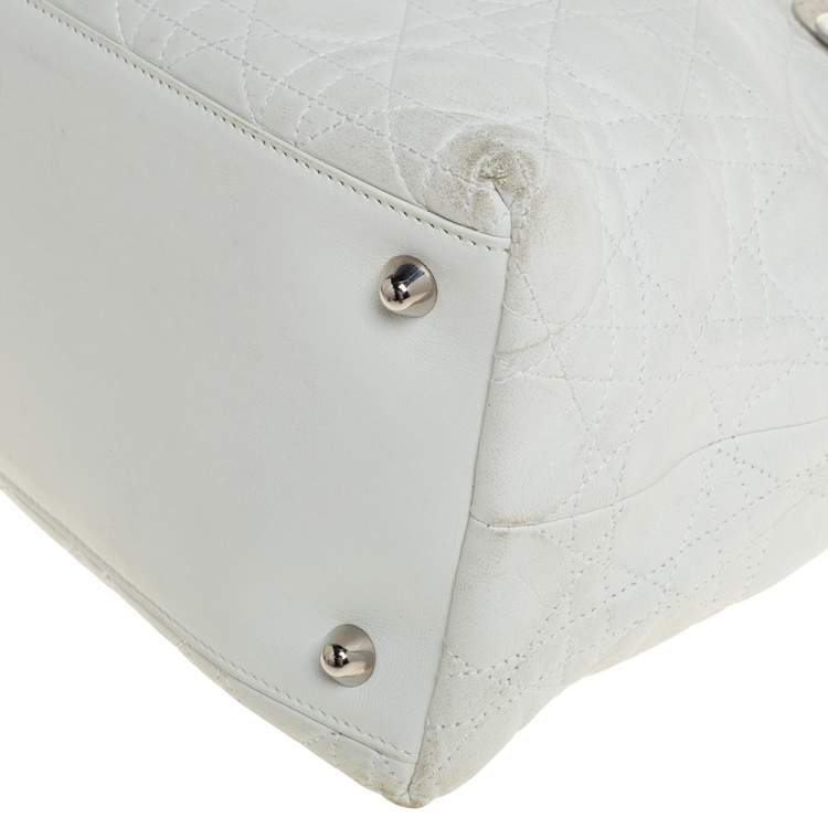 Pre Owned Dior White Cannage Leather Lady Dior Soft Tote