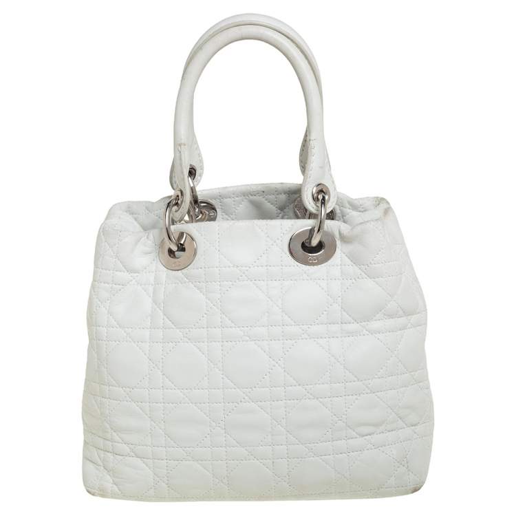 Pre Owned Dior White Cannage Leather Lady Dior Soft Tote