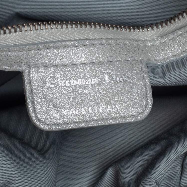 Pre Owned Dior Silver Shimmer Nubuck Leather Le Trente Hobo