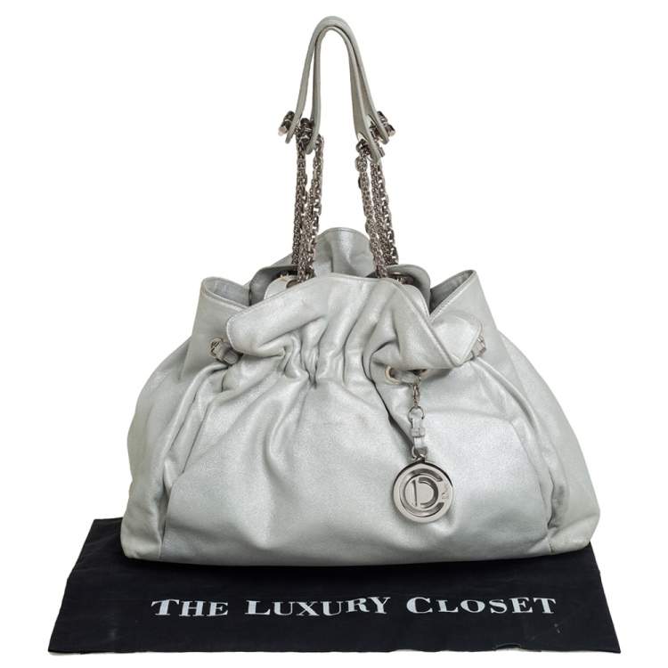 Pre Owned Dior Silver Shimmer Nubuck Leather Le Trente Hobo
