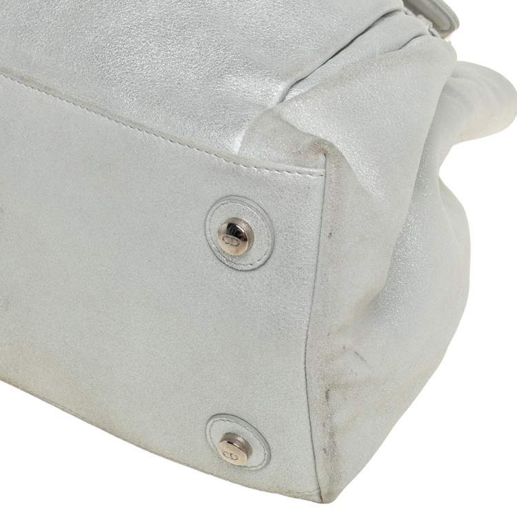 Pre Owned Dior Silver Shimmer Nubuck Leather Le Trente Hobo