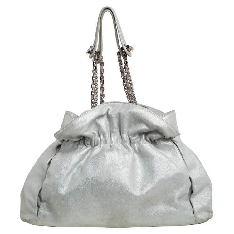 Pre Owned Dior Silver Shimmer Nubuck Leather Le Trente Hobo