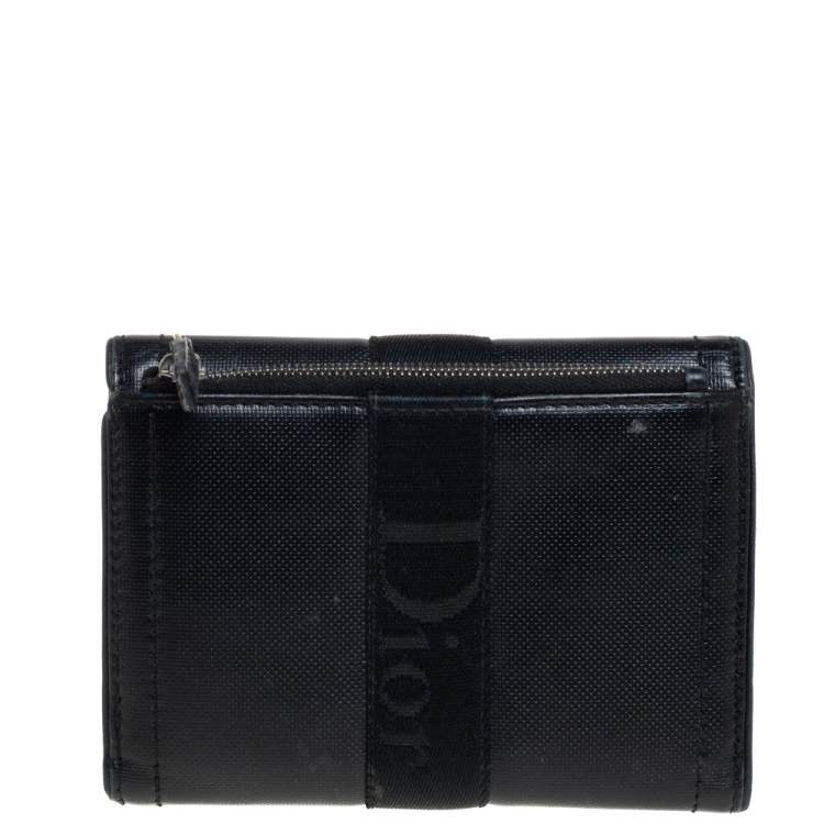 Pre Owned Dior Black Textured Leather Compact Wallet