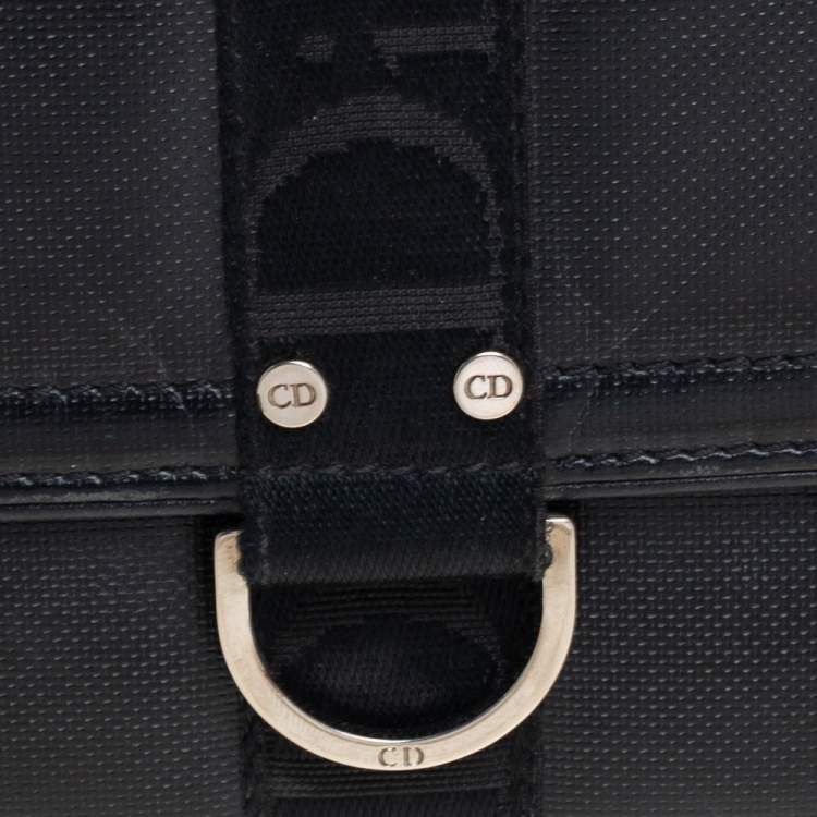 Pre Owned Dior Black Textured Leather Compact Wallet