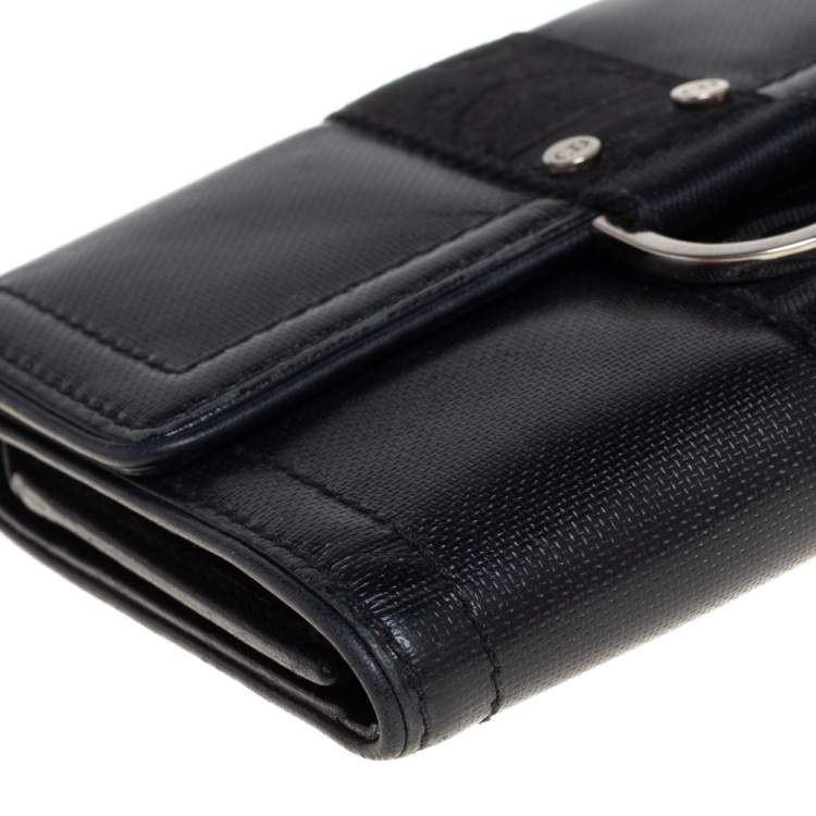 Pre Owned Dior Black Textured Leather Compact Wallet