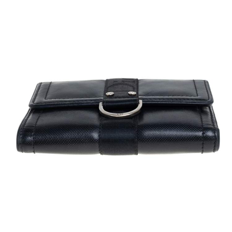 Pre Owned Dior Black Textured Leather Compact Wallet