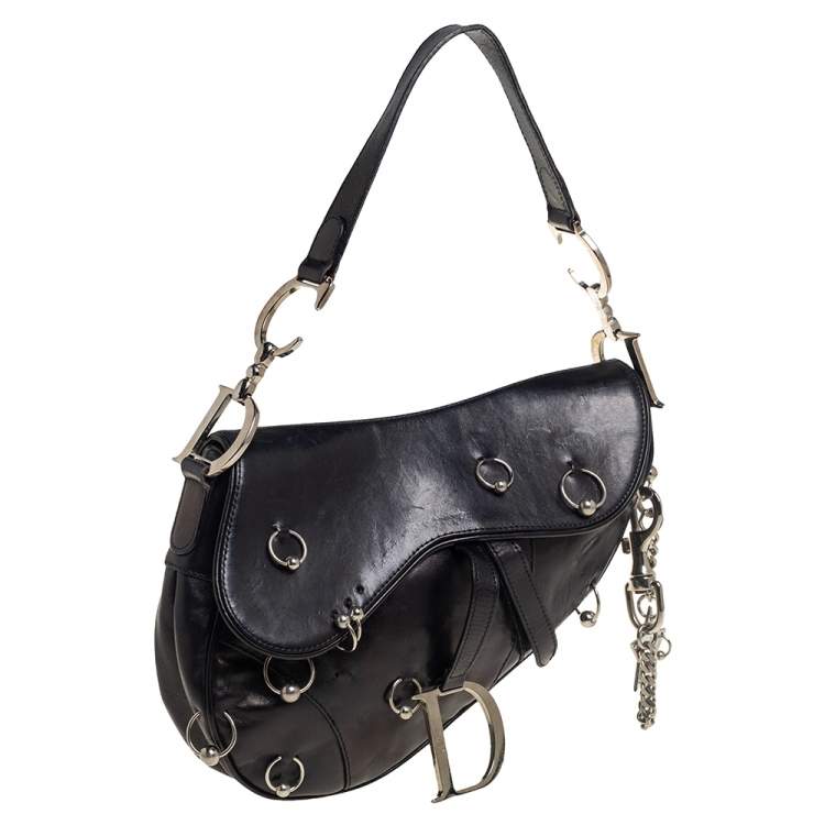 Pre Owned Dior Black Leather Saddle Piercing Bag