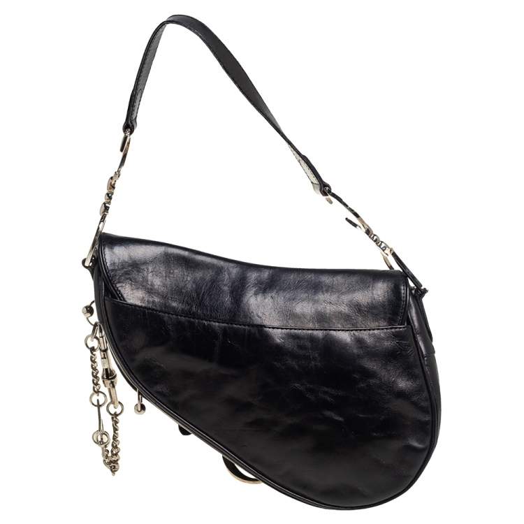 Pre Owned Dior Black Leather Saddle Piercing Bag