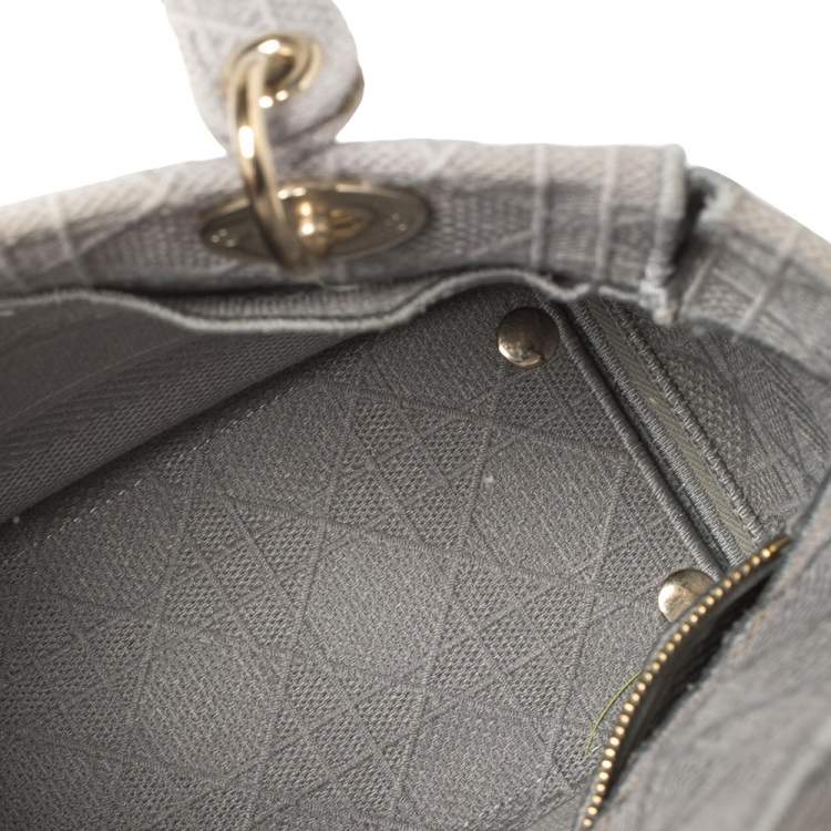 Pre Owned Dior Grey Cannage Embroidered Canvas Medium Lady D-Lite Tote