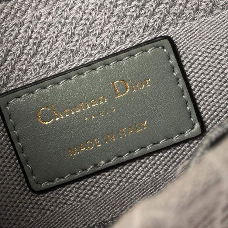 Pre Owned Dior Grey Cannage Embroidered Canvas Medium Lady D-Lite Tote