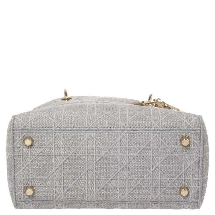 Pre Owned Dior Grey Cannage Embroidered Canvas Medium Lady D-Lite Tote