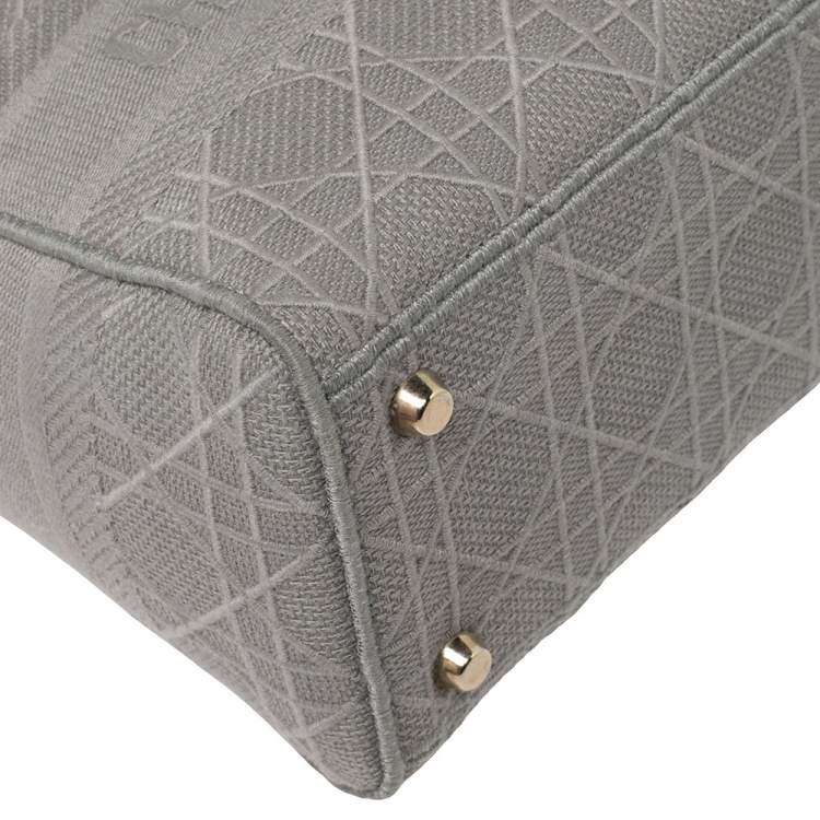 Pre Owned Dior Grey Cannage Embroidered Canvas Medium Lady D-Lite Tote