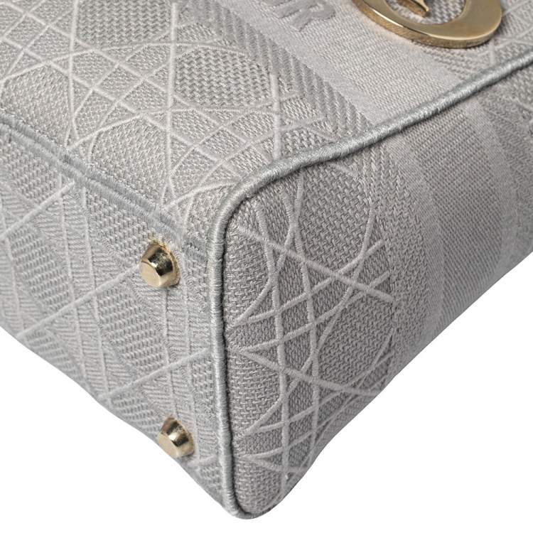 Pre Owned Dior Grey Cannage Embroidered Canvas Medium Lady D-Lite Tote