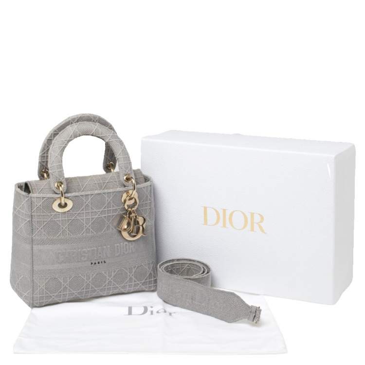 Pre Owned Dior Grey Cannage Embroidered Canvas Medium Lady D-Lite Tote