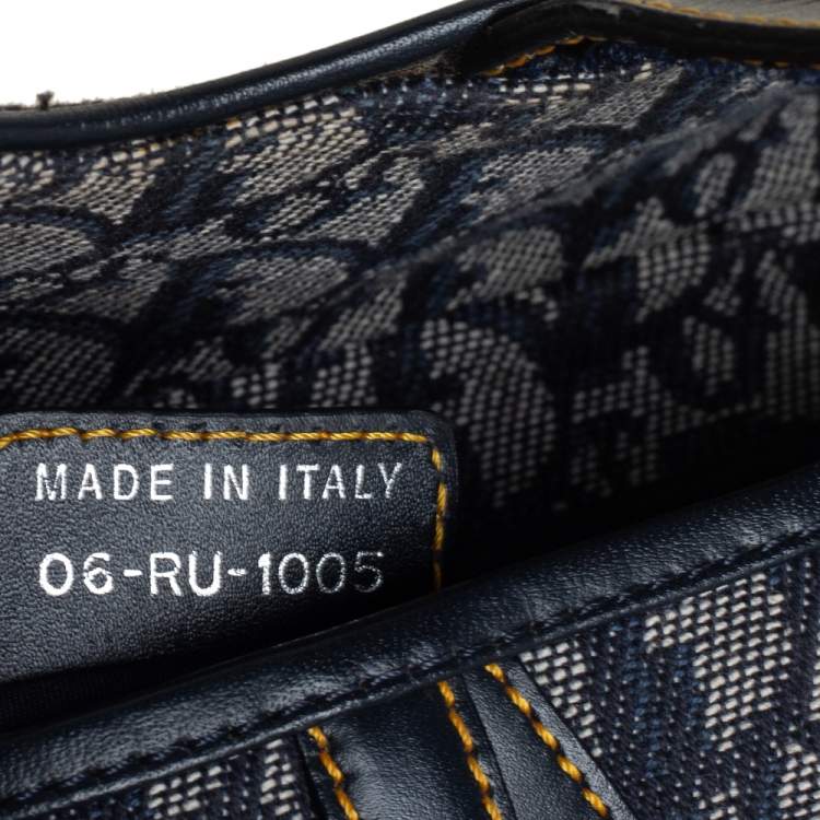 Pre Owned Dior Blue Oblique Canvas and Leather Saddle Bag