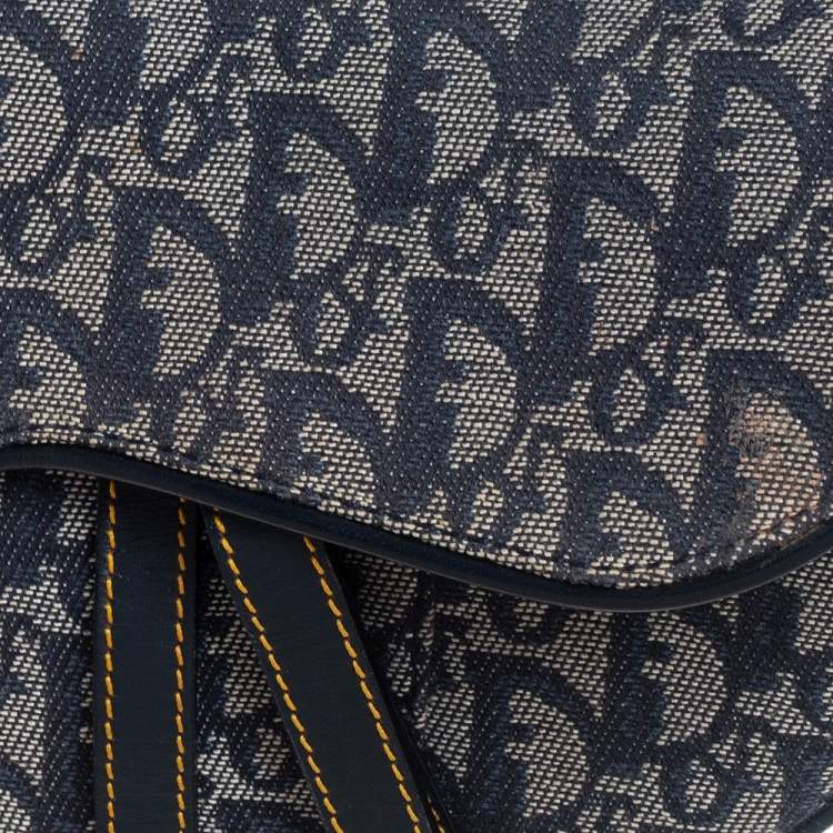Pre Owned Dior Blue Oblique Canvas and Leather Saddle Bag