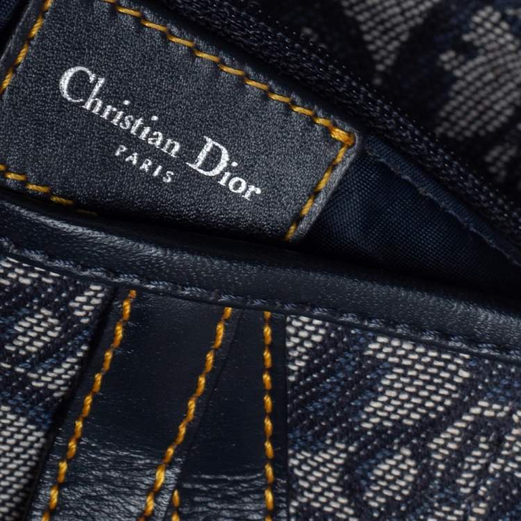 Pre Owned Dior Blue Oblique Canvas and Leather Saddle Bag