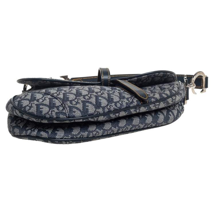 Pre Owned Dior Blue Oblique Canvas and Leather Saddle Bag