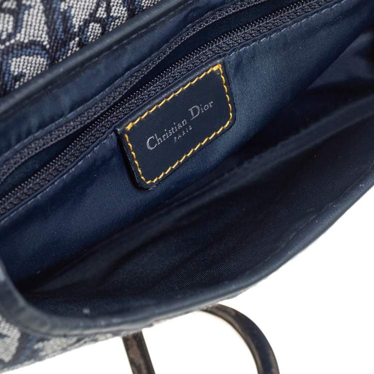 Pre Owned Dior Blue Oblique Canvas and Leather Saddle Bag