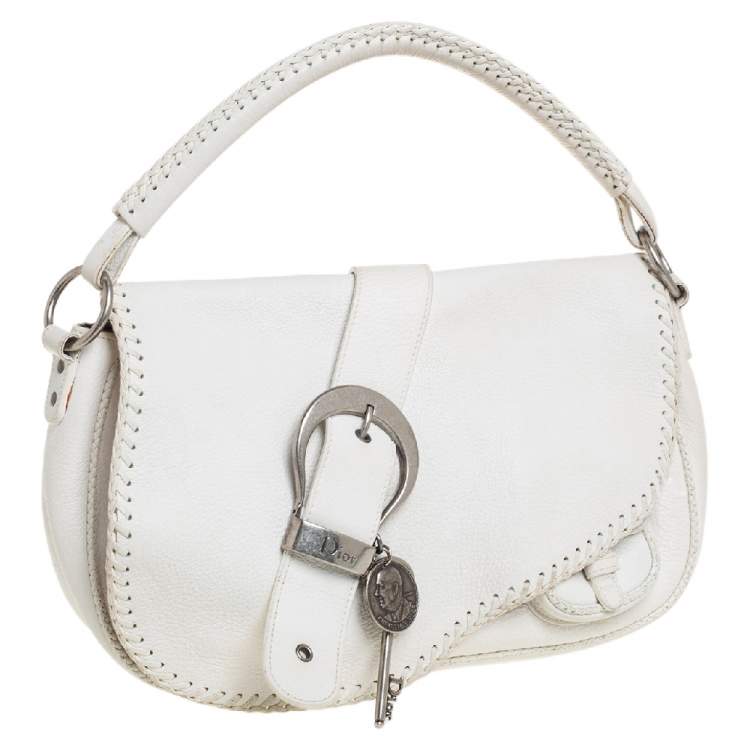 مملوكة مسبقًا Dior White Leather Whipstitch Gaucho Hobo