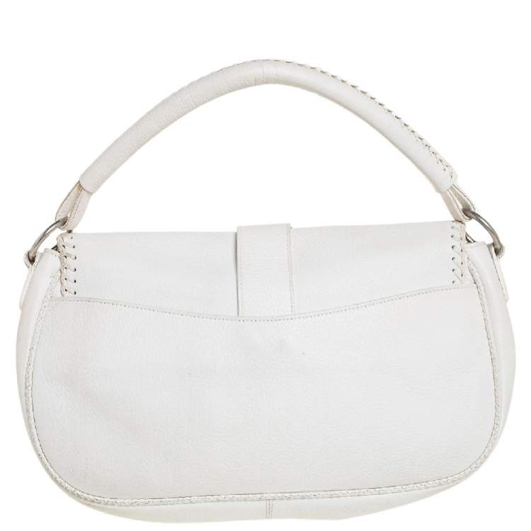 مملوكة مسبقًا Dior White Leather Whipstitch Gaucho Hobo
