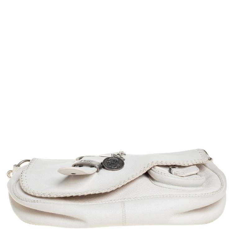 مملوكة مسبقًا Dior White Leather Whipstitch Gaucho Hobo