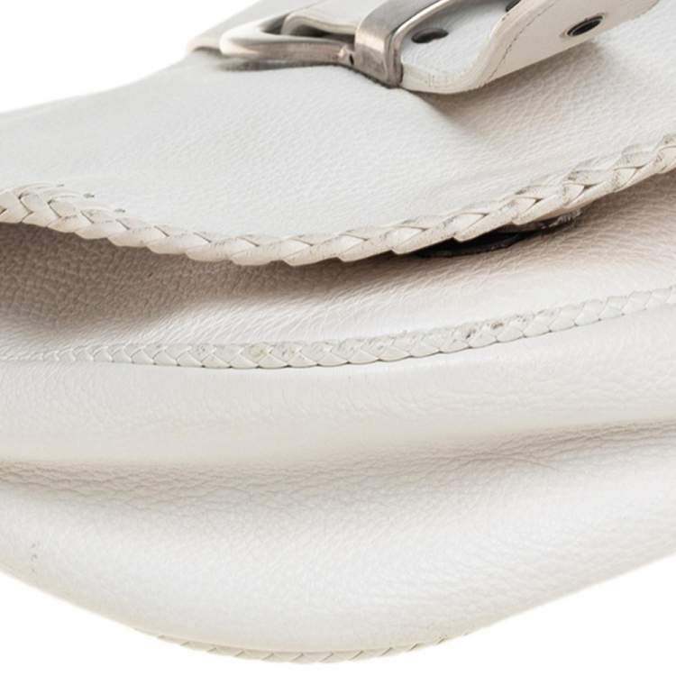 مملوكة مسبقًا Dior White Leather Whipstitch Gaucho Hobo