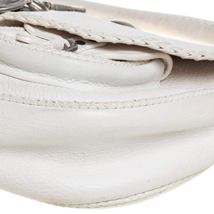 مملوكة مسبقًا Dior White Leather Whipstitch Gaucho Hobo