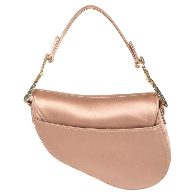 Pre Owned Dior Dusky Pink Satin Mini Saddle Bag