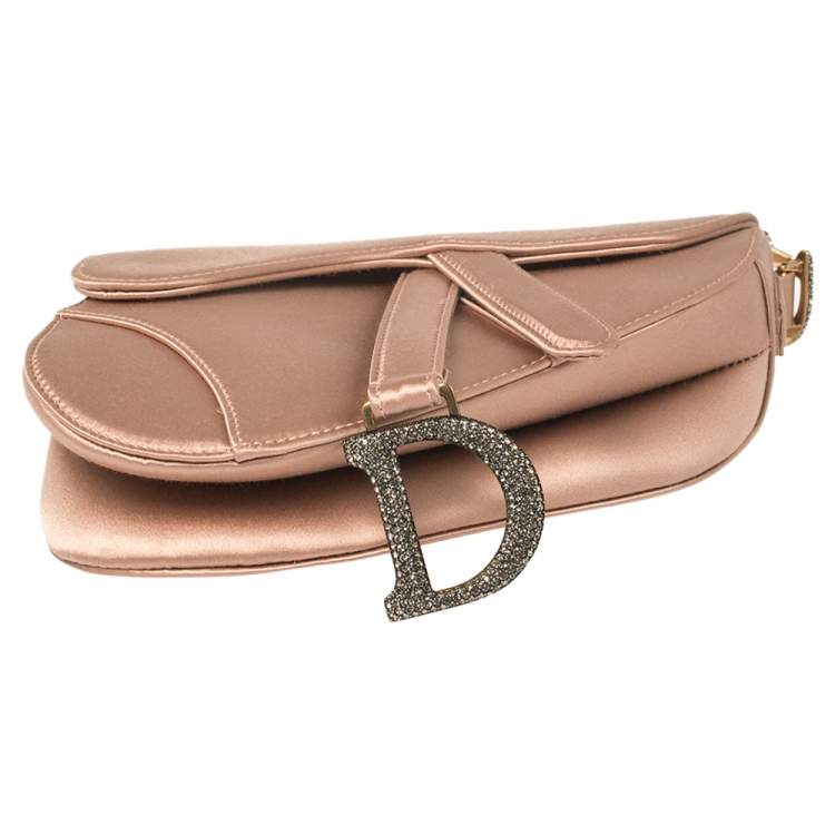 Pre Owned Dior Dusky Pink Satin Mini Saddle Bag