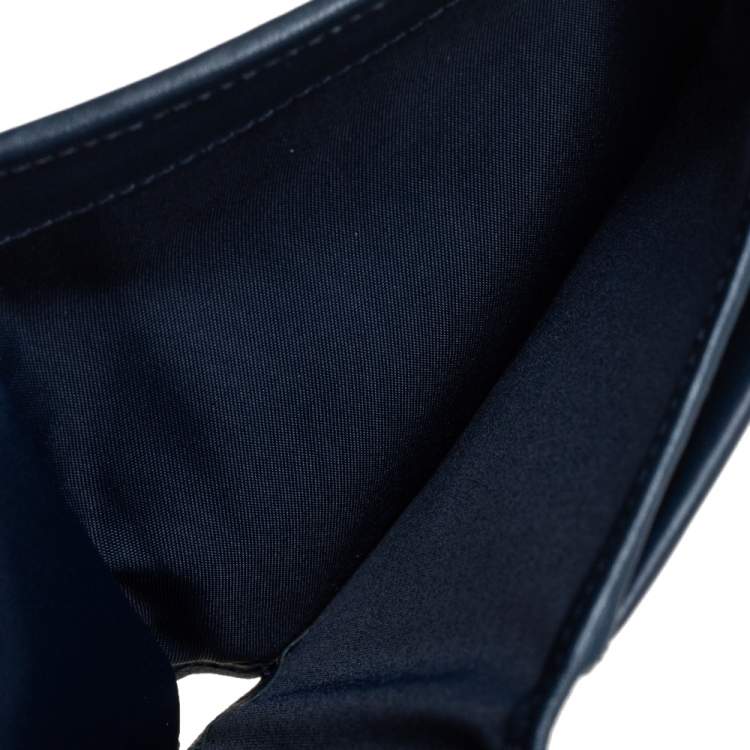 Pre Owned Dior Blue Oblique Canvas and Leather Flap Wallet